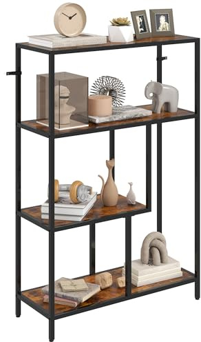 HOMCOM 4-Tier Bookshelf, Industrial Bookcase with Metal Frame, Storage Shelving Unit, Freestanding Shelves for Home Office, Study, Living Room, Bedroom, Rustic Brown