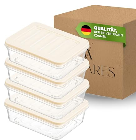 Viwares Stapelbare Gefrierdosen 4er Set, Gefrierfach & Kühlschrank Organizer mit Deckel, Frostfest bis -25°C, Wiederverwendbare Frischhaltedosen, Lebensmittel frisch und geruchsfrei lagern 600ML