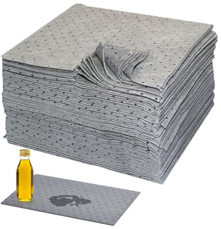 TOOSOAR 100 Piezas Almohadillas Absorbentes De Aceite,50x40 cm,para Fábrica,Garaje,Bodega,Restaurante,Cocina,Gris