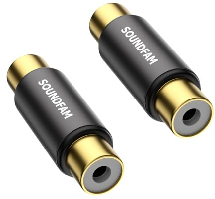 SOUNDFAM Vergoldeter RCA-Kupplungsstecker (Buchse-Buchse), Adapter für Subwoofer-RCA-Kabel für HDTV, Lautsprecher, Verstärker, Car-Audio (2er-Pack, Schwarz, RCA-Koppler)