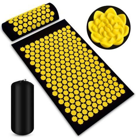 Hsyan Esterilla Acupresion Kit, Cojín de Acupresión con Almohada Bolsa, Almohadilla de Acupresión Mat de Masaje de Acupresión para Meditación Relajación Muscular, Yellow