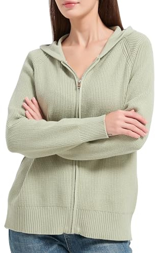 Tronjori Womens Zip up Hooded Cardigan Knitted Hoodies Raglan Sleeve Sweaters Jacket Outerwear Fall Winter(S,Pea Green)