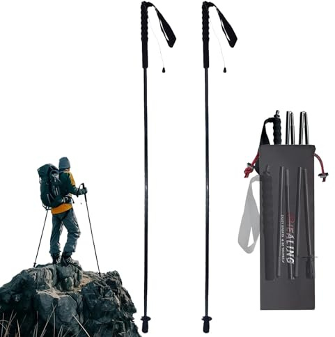 Ultralätta vandringsstavar i kolfiber – 5-sektioner justerbara vandringspinnar med stötskydd, ergonomiska grepp och förvaringsväska för vandring, promenader och backpacking (set med 2) (fiskyta, 130