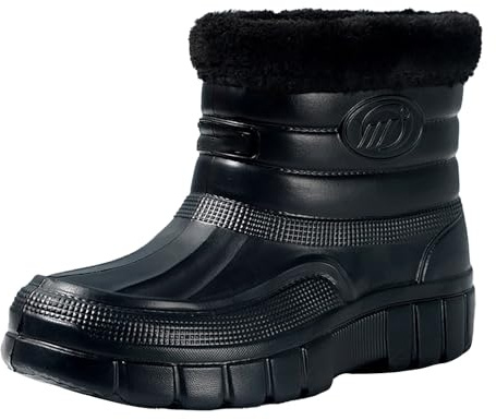 Botas de lluvia con forro acogedor para hombre, botas de invierno acolchadas con cuello de piel sintética, botines gruesos para días fríos, paseos en el parque, negro 1, 41 1/3 EU