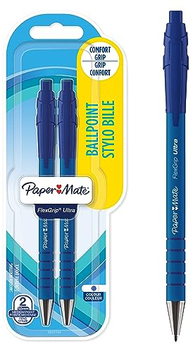 Paper Mate Flexgrip Ultra stylo bille rétractable | pointe moyenne (1,0 mm) | encre bleue | lot de 2