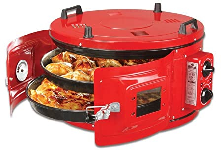 ITIMAT WHITE ELECTRICAL ROASTER/GRILL ROUND OVEN WITH THERMOSTAT 2 ENAMEL TRAYS (Red) Red