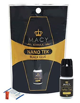 MACY Wimpernkleber NANOTEK (5ml, Farbe: SCHWARZ) schnelle Trocknungszeit: 1-2 Sekunden, 6-7 Wochen Haftung, für professionelle Wimpernverlängerung, Nanotek