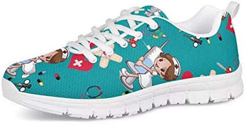 UOIMAG Zapatillas de enfermería, Zapatillas con patrón médico, Zapatillas para Correr, Zapatos de Ocio de Malla Suave, Zapatos Ligeros de Encaje, Zapatos Planos Informales 37EU