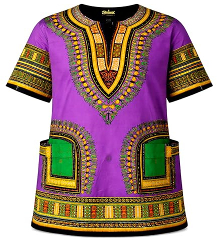 Adalex Global Camisa Dashiki Africana Tradicional Unisex, pequeña, Morado/Naranja, 42 Adulto