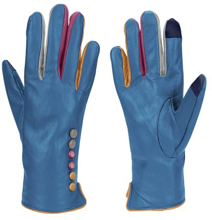 Vera Tucci Tiffany G01 Originals Gants de Designer en Cuir de Luxe - Gants d'Hiver pour Femme, Mitaines, Bleu Sarcelle, S-M