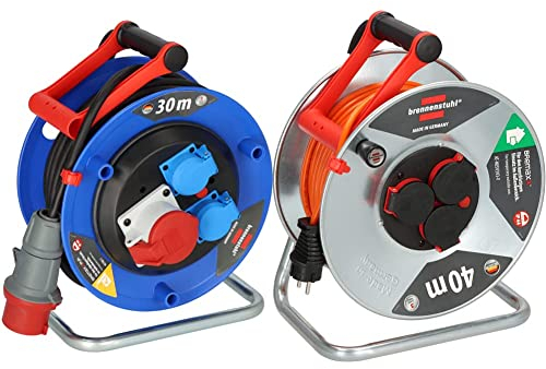 Brennenstuhl Garant CEE 1 V2 IP44 Kabeltrommel & Garant S V2 IP44 Kabeltrommel 40m Outdoor (Made in Germany, Kabel in Signalfarbe orange, aus Stahlblech, kurzfristiger Einsatz im Außenbereich)