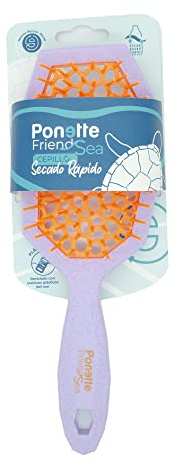 PONETTE FRIENDSEA - Cepillo Desenredante Antitirones de Secado Rápido Lila y Naranja, de Plástico Reciclado de Residuos del Mar, Perforado para un Secado Rápido, Reciclado y Reciclable, Marca Española