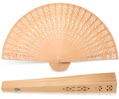 Queekay Ventaglio Pieghevole a Mano Ventilatore a Mano Intagliato in Legno Vintage Decorazione da Parete Cinese Estiva Elegante Regalo per Donna Bomboniere Festa Matrimonio(Luna Stella)