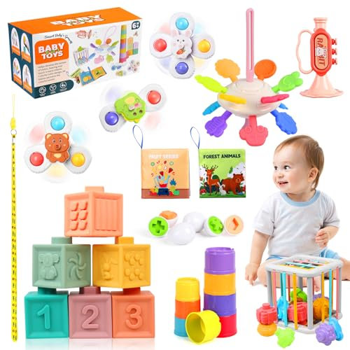 Richday Juguetes Bebe 6 Meses,8 in 1 Montessori Juguetes Bebes 6-12 Meses,Cesta sensorial, Juguetes para mordedores, Regalos para Bebés en Cumpleaños y Navidad