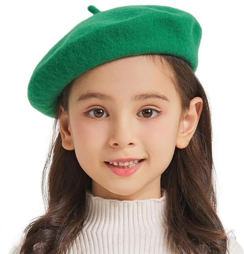 ZLYC Clásica Boina de Lana para Niñas Niños Moderna Artista Francés (Verde Vivo), Talla única
