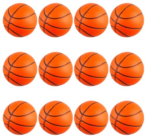 Lotsdonxia 12 Pcs Mini Foam Squeeze Balls Small Portable Stress Relief Ball Set Soft Anti-Stress for Adults Parties and Daily Use (Basketball)