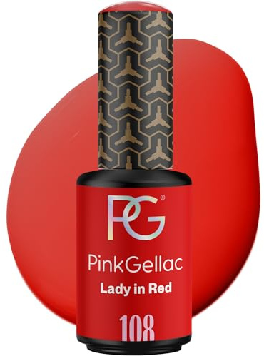 Pink Gellac Gel Nagellack UV - 108 Lady in Red 8 ml - Gelnagellack für UV Lampe - Rot - Einfache Anwendung Nail Polish für 14 Tage Salonqualität - Veganer Gellack Made in Holland