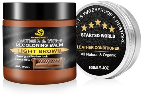 STARTSO WORLD Leder Reparatur Set Hellbraun mit Lederfett, 200ml Flüssigleder, Lederfarbe,Lederpflege Auto, Leder- & Vinyl-Reparaturset für Möbel, Couchen, Sofas, Autositze, Schuhe
