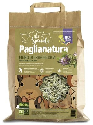 Paglianatura Alfalfa 100%, heno Rico en Calcio y proteínas para Conejos y roedores, Paquete de 600 g