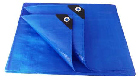 ANSIO Tarpaulin 2m x 2m Water-resistant Tarp with Reinforced Eyelets - Blue | Multipurpose Groundsheet, Cover for Camping, Garden, Storage, DIY Projects with UV Protection, Weatherproof & Frost-Resistant