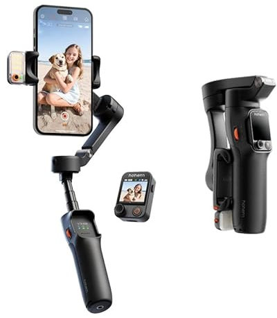 hohem Estabilizador Gimbal para - Seguimiento AI, Control por Gestos, Control Remoto Desmontable, Super Anti-Temblor, Vara de Extensión & Trípode, Estabilizador Móvil para Viaje, Vlog, TikTok (Negro)