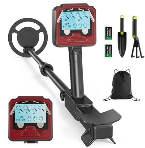 TLPEMN Detector de Metales Niño, Detector Ligero con Pantalla LCD e Indicación Sonora, IP68 Impermeable y Alta Sensibilidad, 2 Modos Kit de Caza del Tesoro para Niños Buscador de Oro (Rojo)