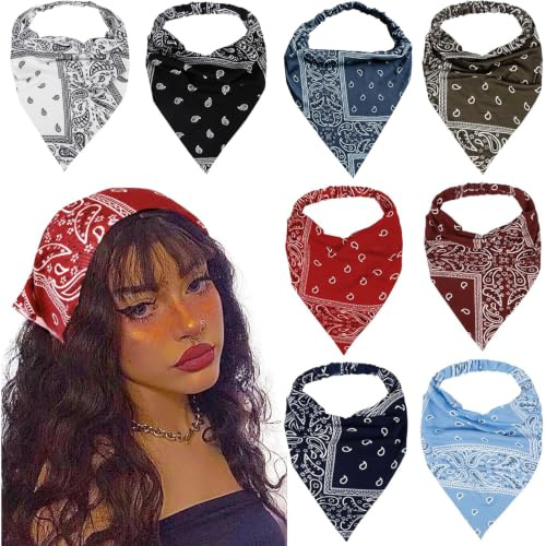 8 Pack Hair Scarf Headband for Women Girls, Non Slip Elastic Boho Triangle Head Scarf Bandana, Cotton Polyester Hair Wraps for Yoga Running Daily Use