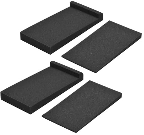 Dilwe 2 Förpackningar med Hög Densitet Akustisk Isolering Skumkuddar, 27x10 Cm Studiomonitor Högtalarisoleringsdynor med Sluttande Stötsäker Design för Att Reducera Efterklang och (Svart)