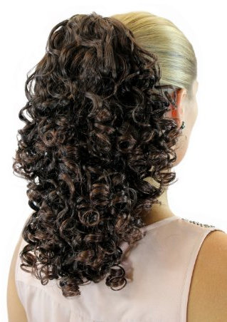 WIG ME UP - JL-3022-4T33 Toupet/Coda di cavallo Ricci Mezza lunghezza (40 cm) Fermacapelli a pettine+ sezione elastica Mix di Castano