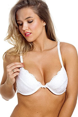 Camille Womens White Floral Lace Padded Underwired Bra 32D