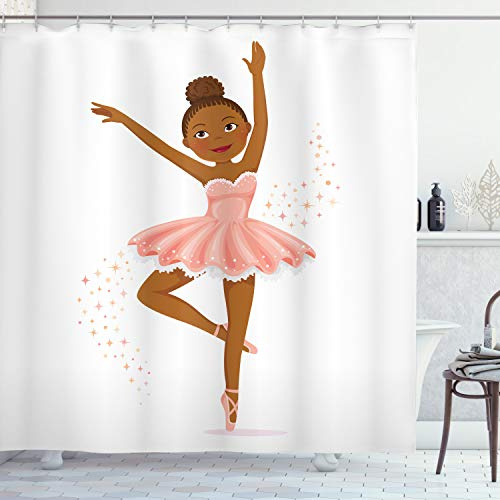 Ambesonne Retro Shower Curtain, Ballerina Dancing Daughter Classic Performance Hobby Birthday Theme, Cloth Fabric Bathroom Decor Set with Hooks, 69 W x 84 L, Brown Rose