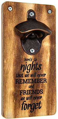 FiNeWaY Retro Wooden Beer Bottle Opener Wall Mounted with Bronze Effect Metal - Ideal for Father's Day, Husband Mens Xmas Gift (Slogan 2)