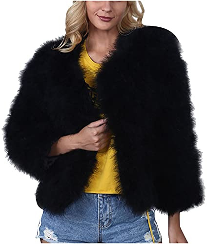 Womens Faux Fur Button Coat Jackets Autumn Winter Casual Warm Solid Colour Jackets Short Coat Overcoat Outwear Ladies Faux Fur Soft Jacket Fluffy Winter Xmax Black