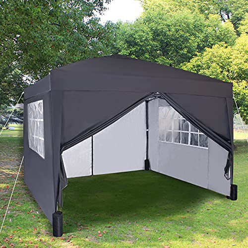 Pop-Up-Pavillon 3x3m Falt Pavillon mit Seiten 2 Windstäben und 4 Gewichtssäcken und silberfarbener Schutzschicht wasserdicht Festzeltüberdachung WS (Grau)