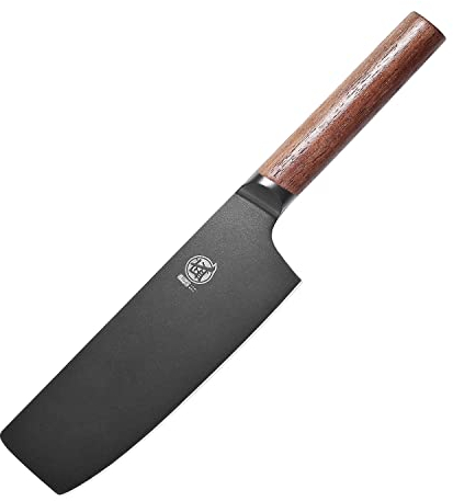 MITSUMOTO SAKARI 7 Pollici Giapponese Nakiri Chef Knife, Professionale Nero Titanio Rivestito Coltello Da Cucina Verdure, Tedesco Premium In Lega Di Acciaio Coltelli Da Cucina