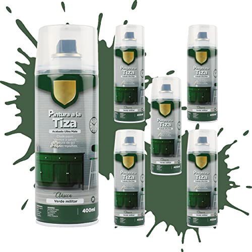 Etrexonline Pintura en Spray Ultra Mate a la Tiza, Chalk Paint Spray, Ideal para Metal,Madera y Cerámica, Acabado de Estilo Vintage - Colores Verde Militar (400ml, 6 Unidades)