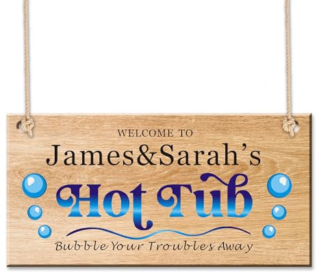Personalised Hot Tub Sign Wooden Welcome Sign Home Décor Hot Tub Accessories Novelty Garden Shed Pool Hanging Plaque Home Gifts Funny Signs with Any Name(Design 1)