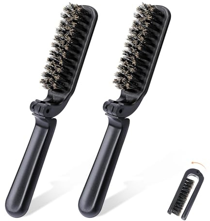 2 spazzole per capelli da viaggio, mini spazzola pieghevole per capelli, con setole di cinghiale, portatile, strumento per lo styling dei capelli, per donne e uomini