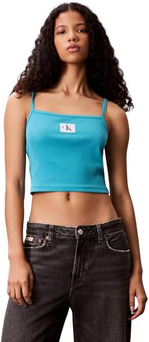 Calvin Klein Women’s Woven Label Rib Tank Top, Turquoise (Tuscan Teal), S