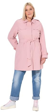 Ulla Popken Gabardina para mujer, línea A, cuello de camisa, cinturón, Delicado rosa viejo, 44-46