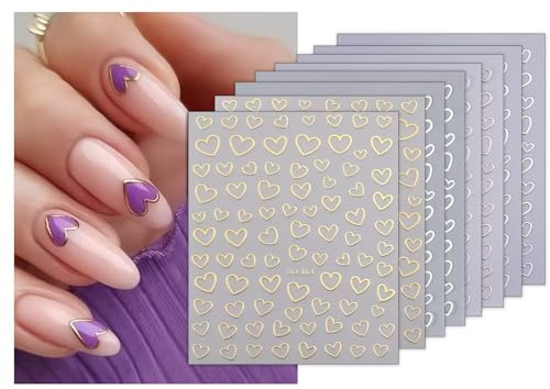 8 Hojas Pegatinas Corazón Flor de Cerezo Para Uñas, Calcomanías para Decorar Uñas, Autoadherentes de Arte de Uñas, Nail Art Stickers, Tatuajes de Uñas Autoadhesivos para Decoraciones de Uñas (D)