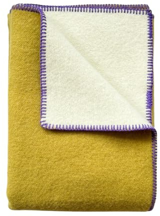 JOWOLLINA WoolOnly Doubleface Wendedecke Plaid aus norwegischer Wolle 130x200 cm, Spicy Mustard