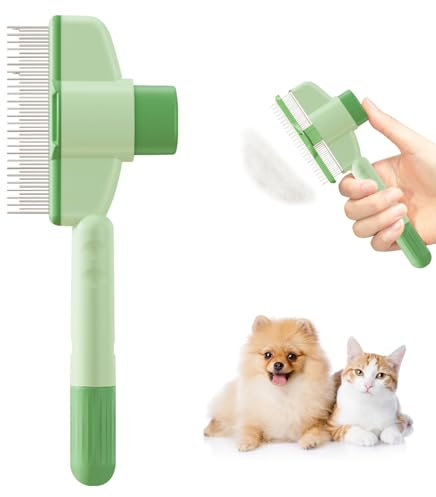 ARTGUTS Fellblitz Bürste Katze,Selbstreinigende Katzenbürste,Selbstreinigender Flohkamm für Haustiere,Katzenbürste mit Entriegelungsknopf,Ideal für Langhaar und Kurzhaarkatzen(Grün)
