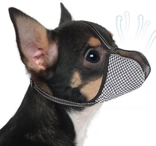 Dog Muzzles for Small Dog, Soft Air Mesh Anti-Biting Licking Chewing, Breathable Reflective Adjustable Mouth Guard Cover for Grooming Scavenging