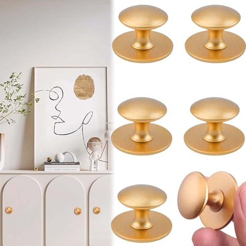 WISIRENT Lot de 6 boutons d'armoire autocollants dorés - Boutons de tiroir sans perforation - En acier inoxydable - Poignées autocollantes dorées - Pour tiroirs