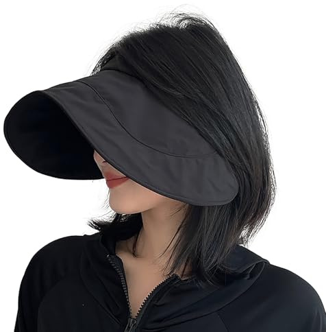 haozaikeji Sun Visor Hat Roll Up Foldable Summer Beach Cap for Women Packable Large Wide Brimmed Hat UPF 50+ Empty Top Golf Tennis Visor Cap for Traveling Vacation Black
