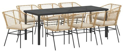 vidaXL Set da Pranzo per Giardino 9 PCS Marrone polyrattan, Giardino e Terrazza, Set Moderno da Pranzo, Mobili da Esterno, Rattan Elegante, Gruppo Estivo