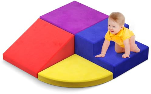 MINENICE 4 pezzi di blocchi di arrampicata per neonati, giocattoli da arrampicata per bambini da 1 a 3 anni, blocchi di schiuma per gattonare e scivolare (4 pezzi - Rivestimento in pelle scamosciata)