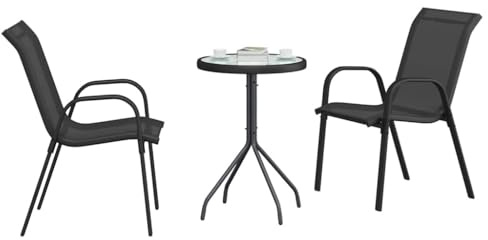 vidaXL Set Bistro da Giardino 3 Pezzi Nero Acciaio e Textilene | Resistente alla ruggine comodità di Pranzo per Balcone 2 Sedie Tavolo Rotondo Esterno Alfresco Sedie in Metallo