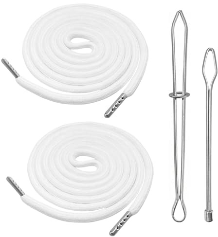 Cordino per felpa e pantaloni della tuta, 140 cm, filo di cotone con estremità in metallo, ago da infilare con fermaglio - Fascia per felpa con cappuccio, cordino per pantaloni (2 pezzi, bianco)